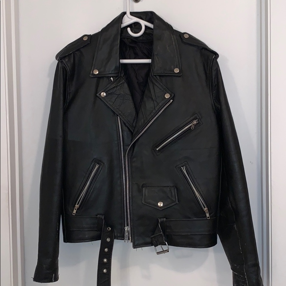 Black leather jacket. Real leather.
